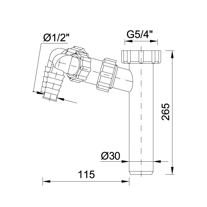 Styron kötőcső 32 mm-es, dupla mosógép csatlakozóval (32 x 265 mm)