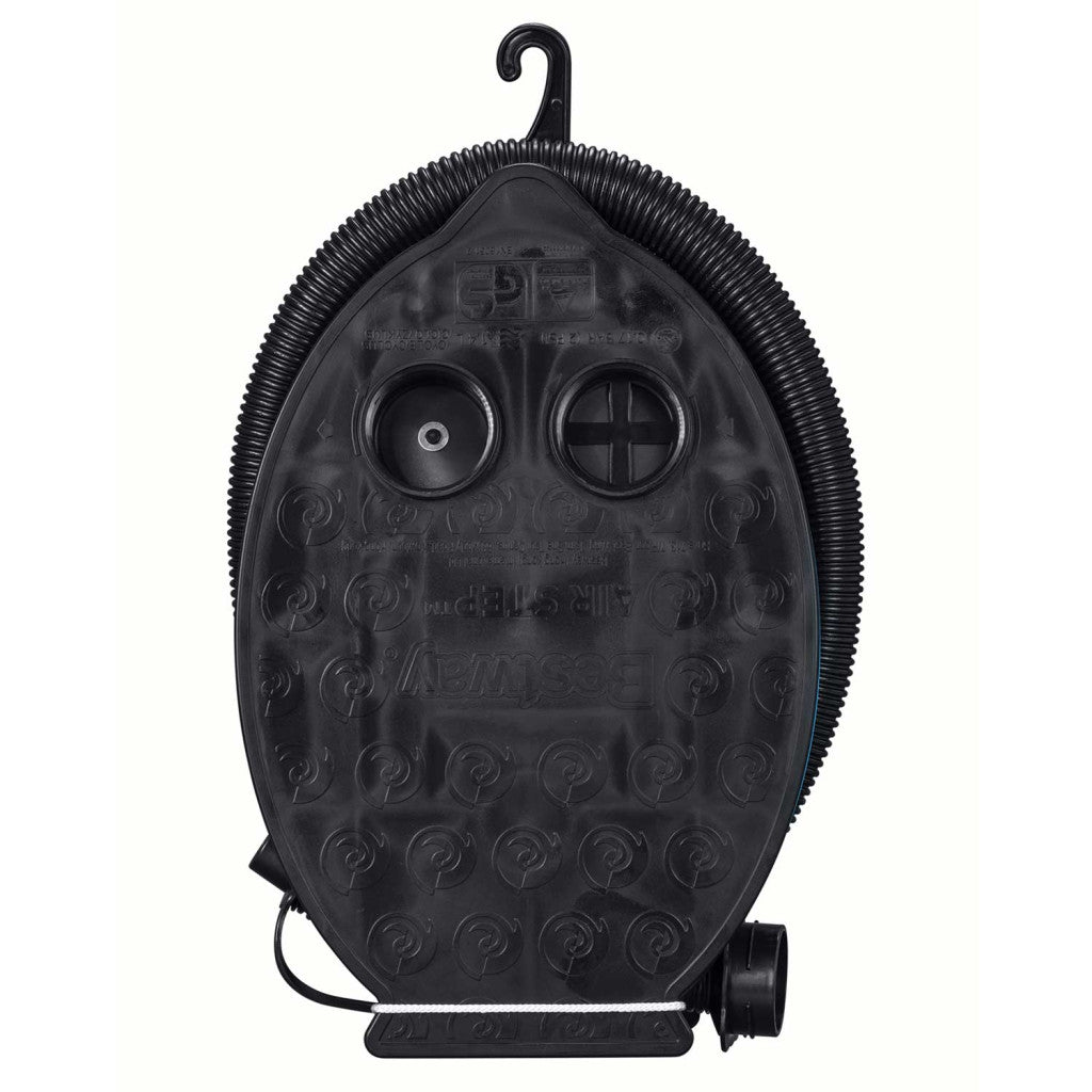 Lábpumpa, BESTWAY, fekete/kék, 0,8 l/ciklus, 23 x 15 cm, 3 cserélhető fúvóka, felfújás és leeresztés funkció, rugalmas tömlővel (62023)