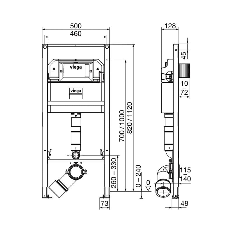 Viega Prevista Dry wc elem 1120/820 mm álló wc-hez vagy gyerek wc-hez