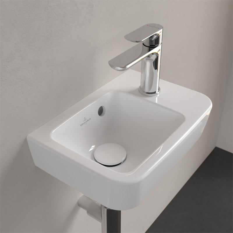 Villeroy & Boch O.novo kézmosó kompakt 36x25cm balos, szögletes, 1 csaplyukkal, túlfolyóval, fehér alpin