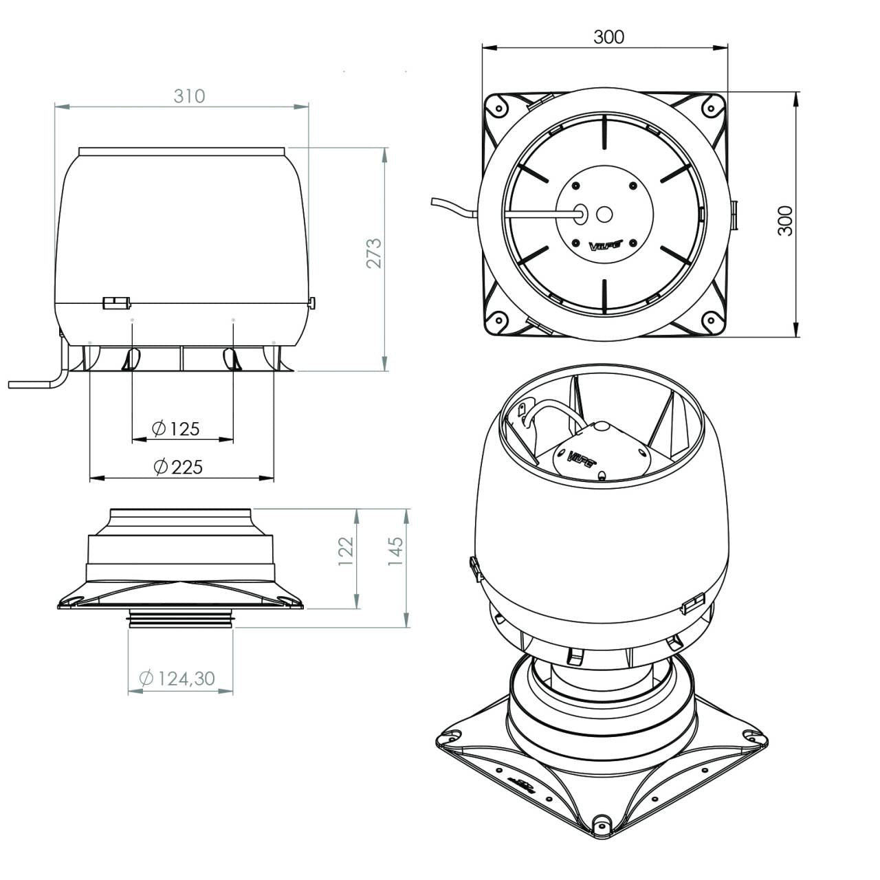 VILPE E190S tetőventilátor + IS, fekete