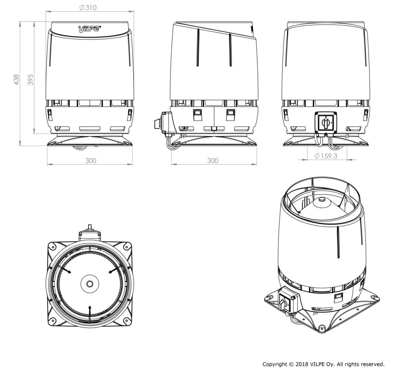 Vilpe ECo160S FLOW tetőventilátor, fekete