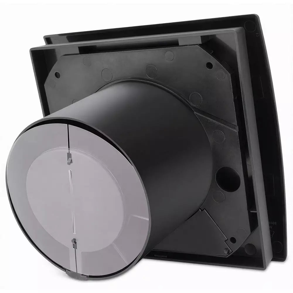 Cata UC-10 Silentis Hygro fekete ventilátor utószellőztető és páraérzékelő funkcióval, fordulatszám állítási lehetőséggel, dekoratív előlappal, pillangószeleppel