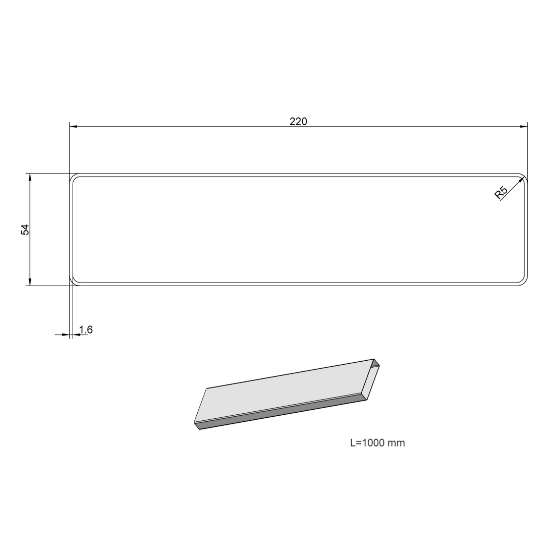 Elica - Lapos csatorna 218X55 mm, hossz: 1000 mm