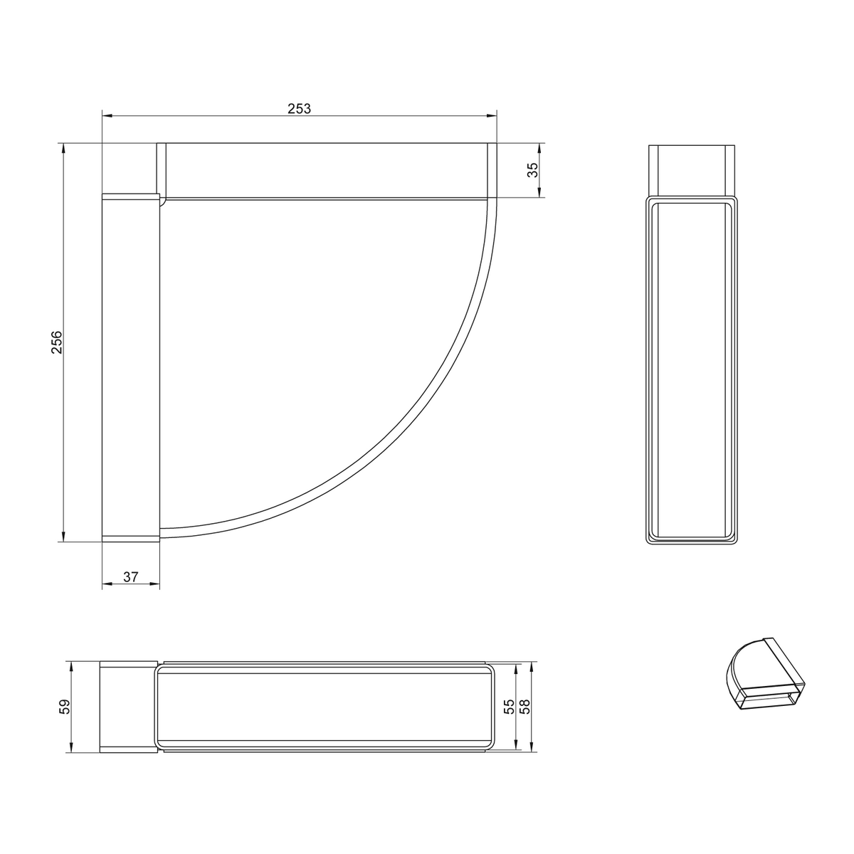 Elica - Lapos csatorna sarok 90° vízszintes 218x55 mm