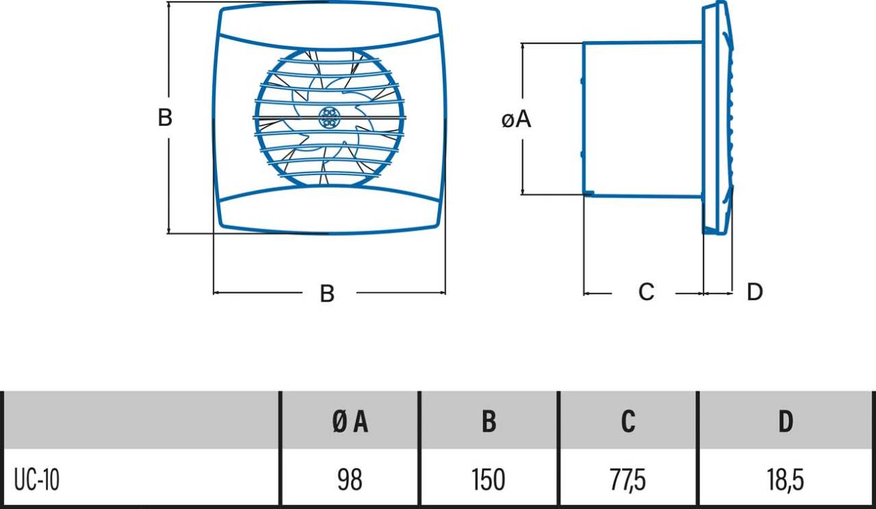 Cata UC-10 Hygro Silver ventilátor utószellőztető és páraérzékelő funkcióval, fordulatszám állítási lehetőséggel, pillangószeleppel, szürke