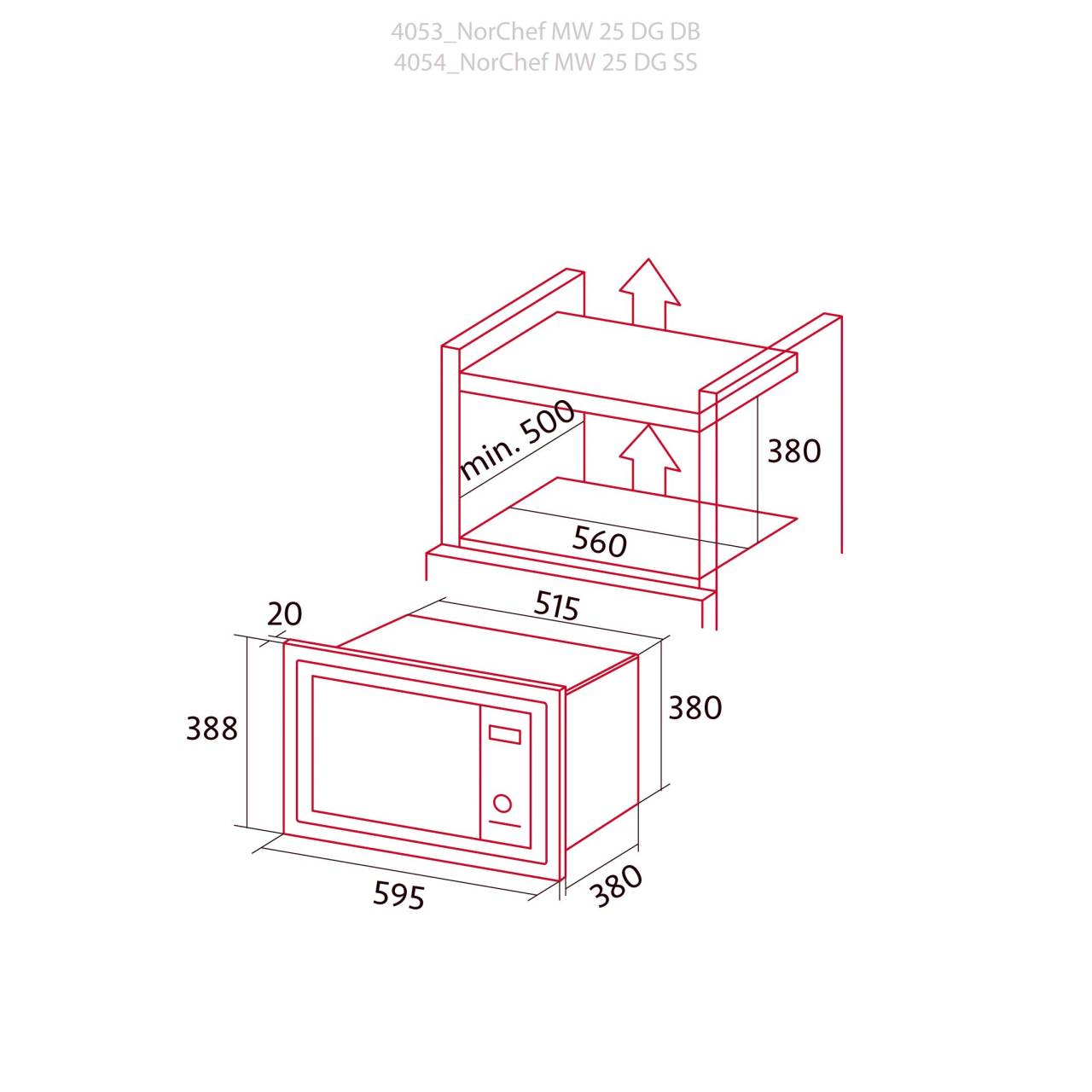 NODOR - Beépíthető mikrohullámú sütő NorChef MW-25 DG SS X