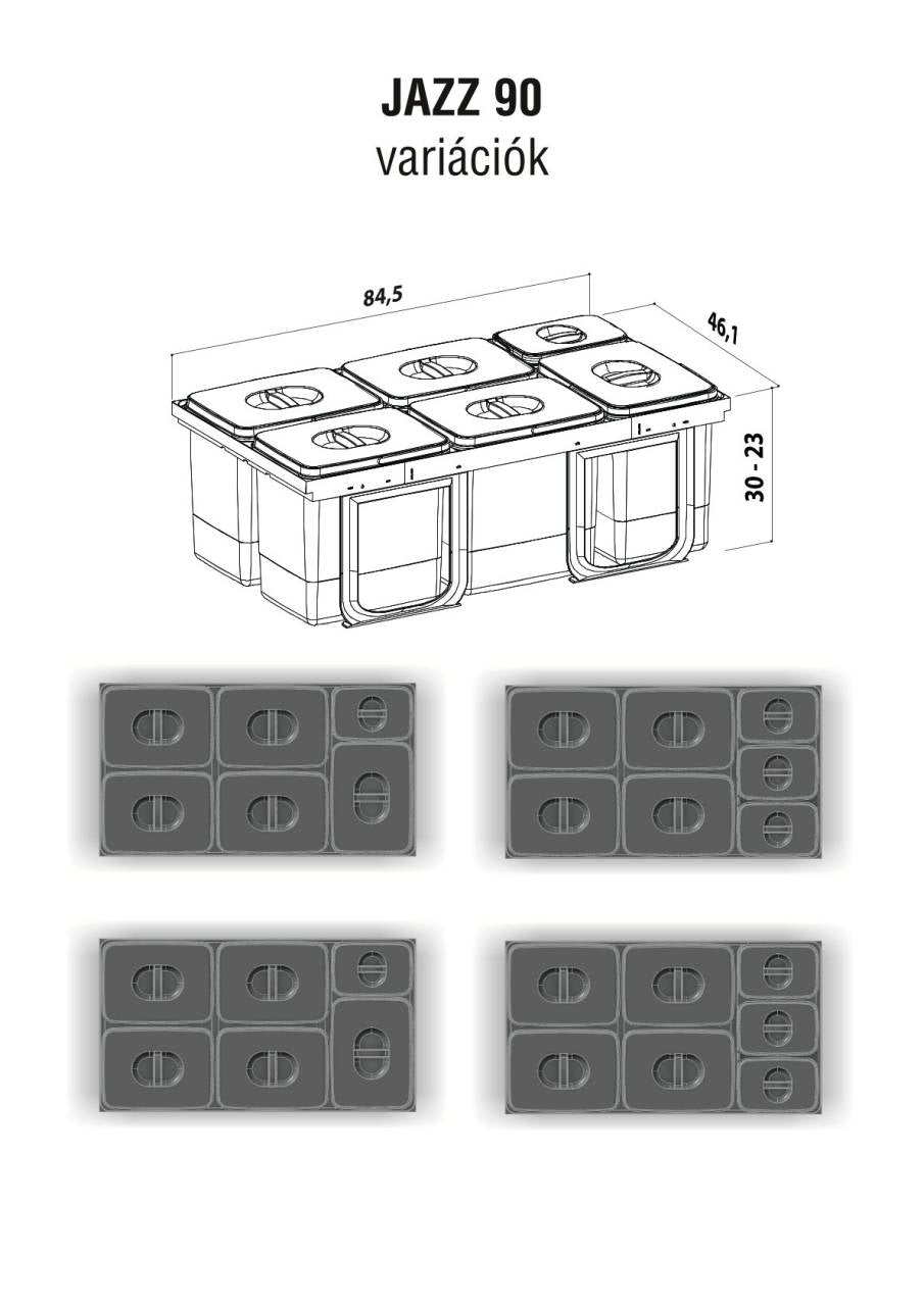 EKOTECH - Beépíthető hulladékgyűjtő JAZZ 90 - 4x12 liter+3x5 liter