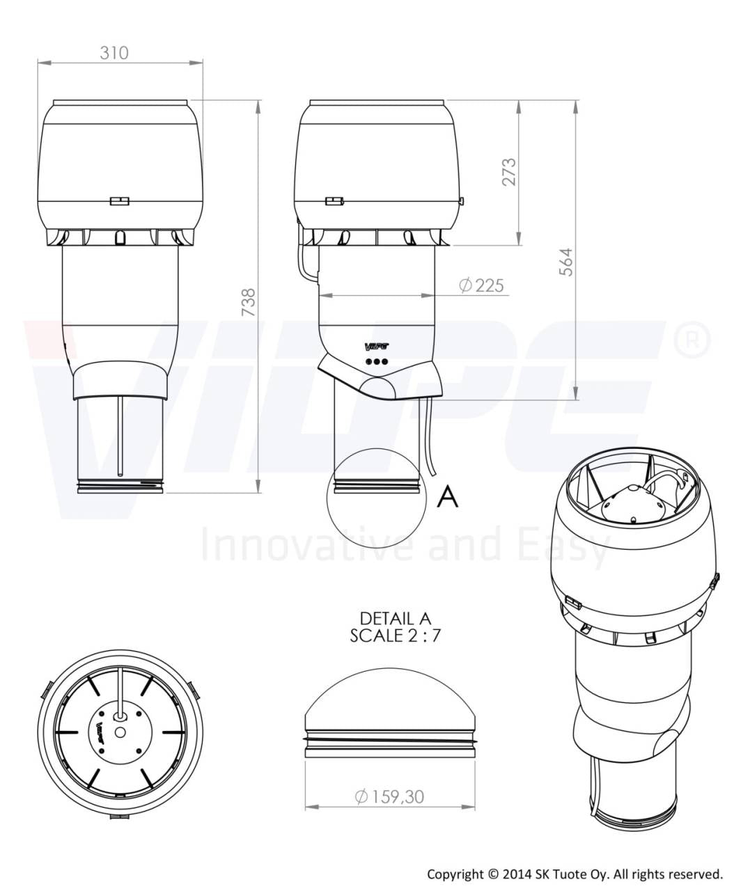 VILPE E220P/160/IS/500 tetőventilátor, antracit (új színárnyalat)