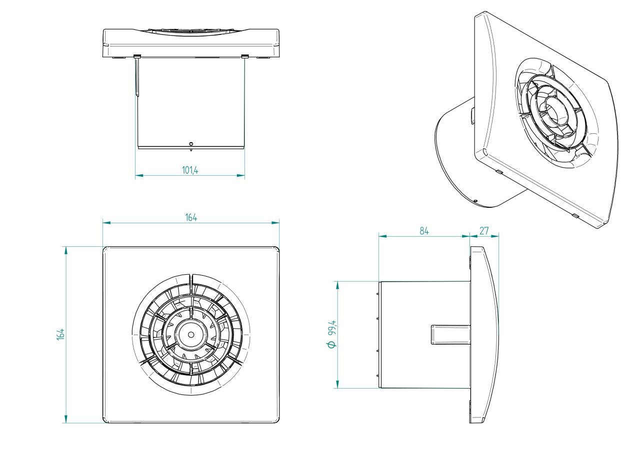 Aerauliqa Quasar 2S BB standard ventilátor, két választható sebességi fokozattal