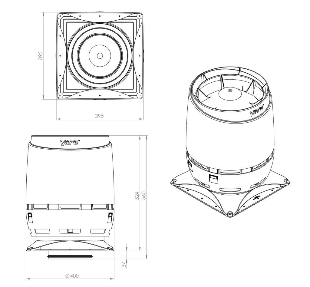 Vilpe ECo200S XL FLOW tetőventilátor, szürke