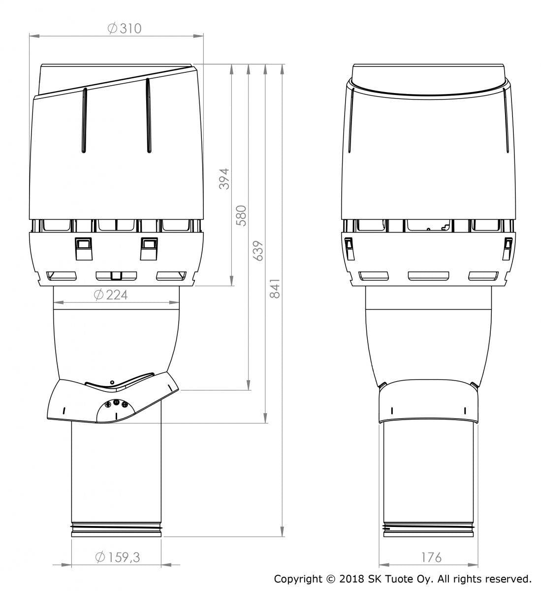 VILPE 160P/IS/500 FLOW tetőszellőző, szürke