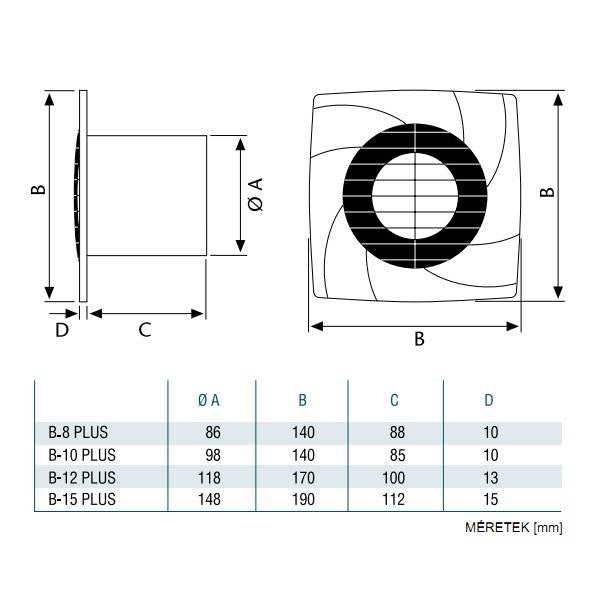 Cata B-10 Plus T/B ventilátor utószellőztető funkcióval