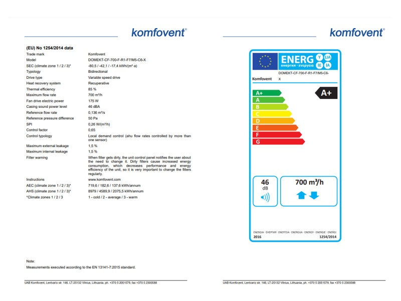 KOMFOVENT DOMEKT LÉGKEZELŐ CF-700-F-L1-F7/M5-C6 KERESZTÁRAMÚ ÁLMENNYEZETI