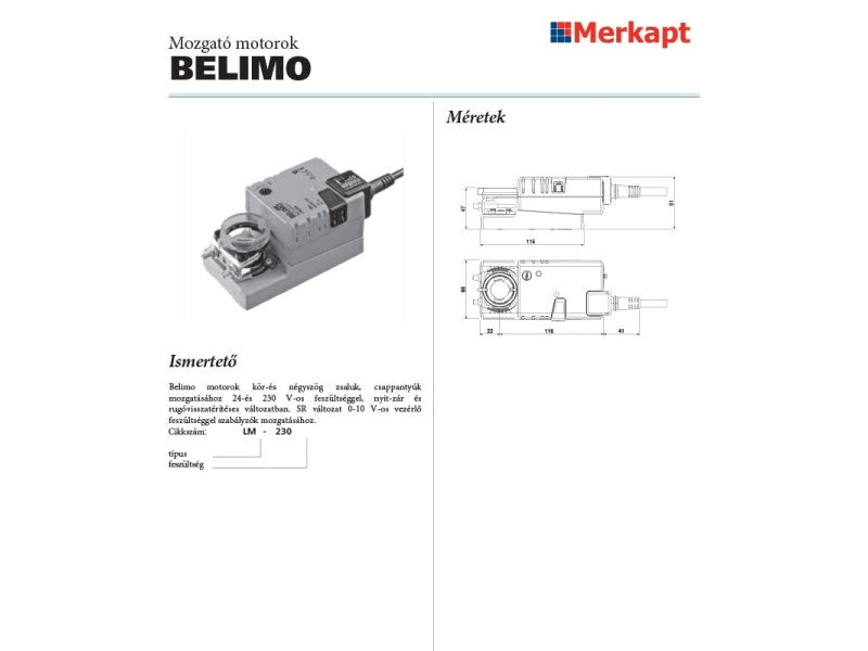 BELIMO ZSALUMOZGATÓ MOTOR, LM-230-A