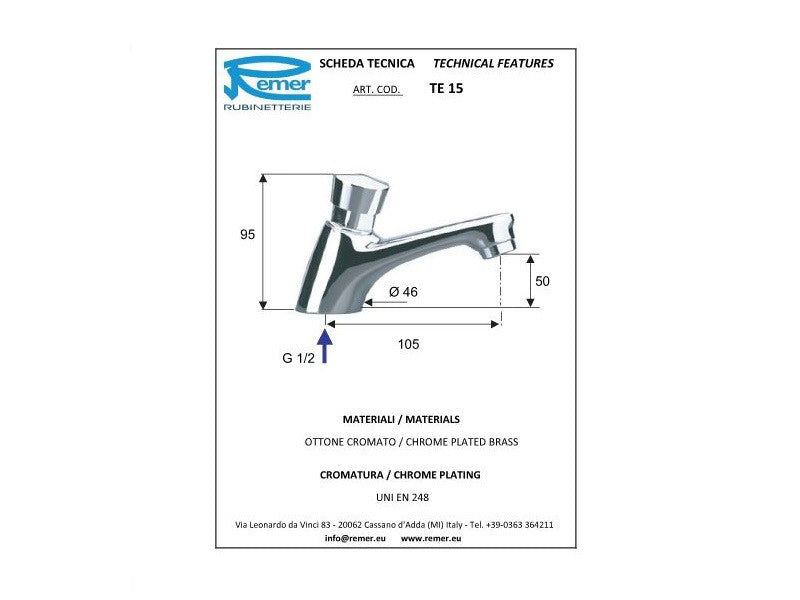 TEMPOR KIFOLYÓSZELEP ÁLLÓ, EGYENES - NYOMÓGOMBOS REMER
