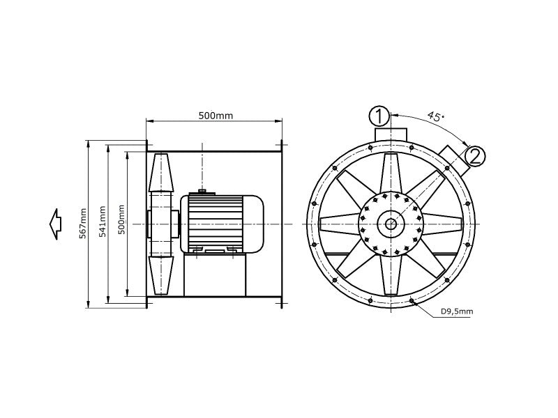 TŰZÁLLÓ AXIÁLIS VENTILÁTOR 500 MM-ES IPARI NAGY TELJESÍTMÉNYŰ BERENDEZÉS