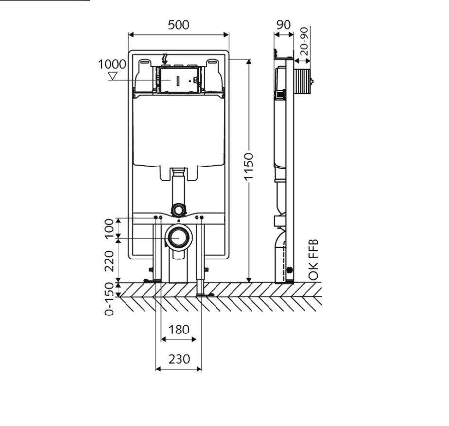 SCHELL MONTUS C 90 WC SZERELŐMODUL, FALBA ÉPÍTHETŐ WC TARTÁLY