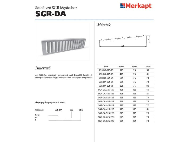 ALNOR SZABÁLYZÓ SGR LÉGRÁCSHOZ, 525X75MM