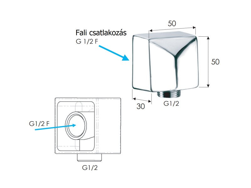 REMER 1/2" ZUHANYTÖMLŐ CSATLAKOZÓ, FALI, SZÖGLETES