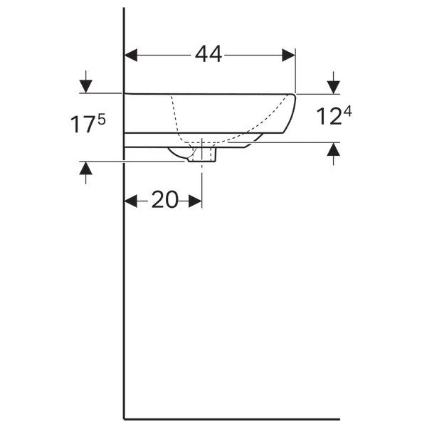 GEBERIT SELNOVA SQUARE MOSDÓ, 55 CM X 17 CM X 44 CM, CSAPLYUK KÖZÉPEN, TÚLFOLYÓ LÁTHATÓ