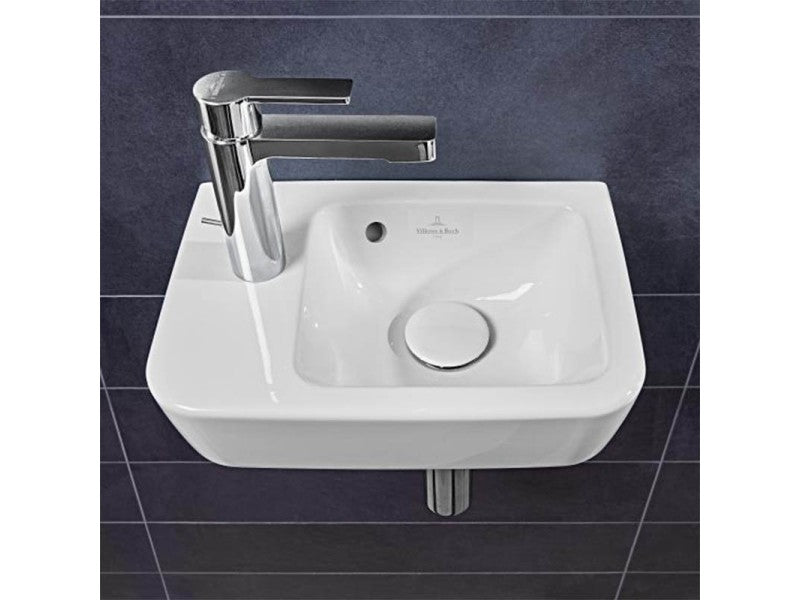 VILLEROY & BOCH O.NOVO KÉZMOSÓ SZÖGLETES, CSAPLYUKFURAT KIÜTVE A BAL OLDALON, TÚLFOLYÓVAL, 36X25