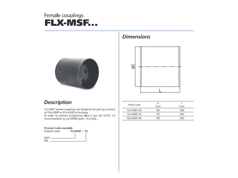 ALNOR IDOMKAPCSOLÓ FLX-HDPE vagy FLX-HDPE LÉGCSATORNÁK ÖSSZEKAPCSOLÁSÁHOZ, 63