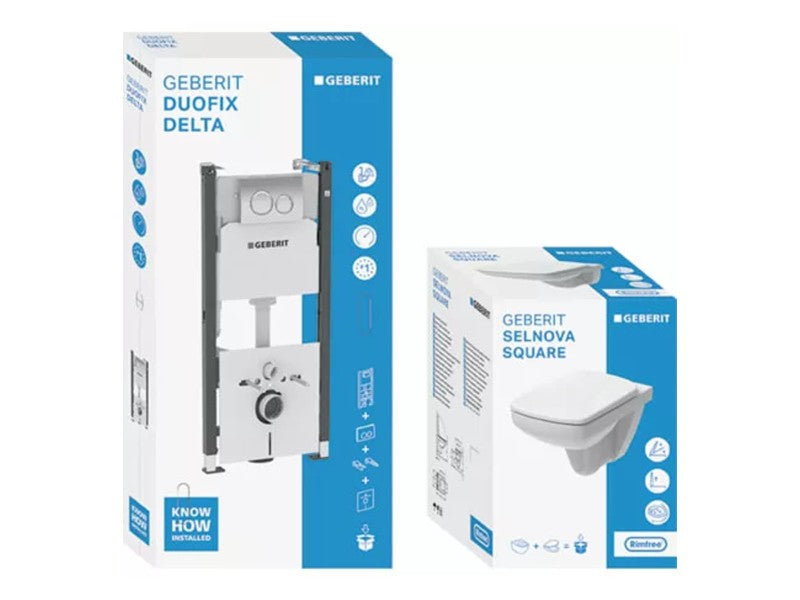 GEBERIT DUOFIX BASIC SZERELŐELEM KÉSZLET, DELTA20 NYOMÓLAP, SELNOVA SQUARE FALI WC-VEL, ÜLŐKÉVEL