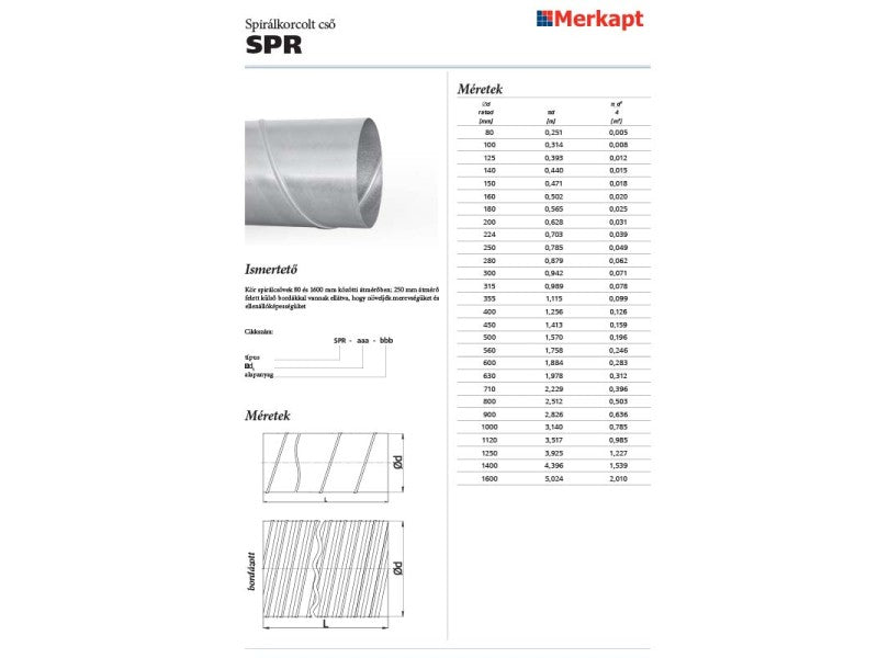 SPIRÁLKORCOLT LÉGTECHNIKAI LEMEZCSŐ 180-050-300