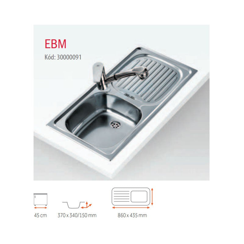 STROHM TEKA EBM 45 1B 1D, MOSOGATÓTÁLCA, 1 MEDENCE+1 CSEPPTÁLCA, 860X435MM, FÉNYES (30000091)