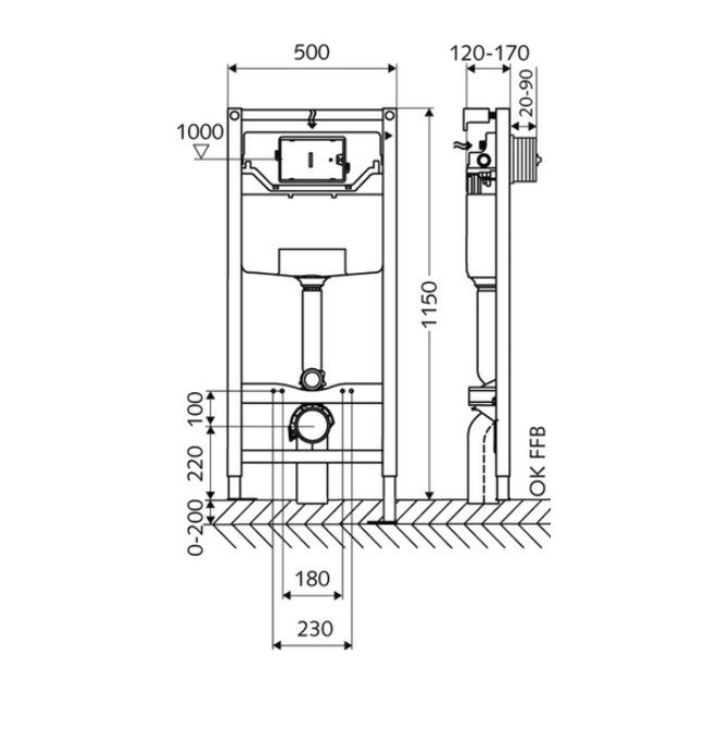SCHELL MONTUS C120 WC SZERELŐMODUL RÖGZ. NÉLKÜL, FALBA ÉPÍTHETŐ WC TARTÁLY