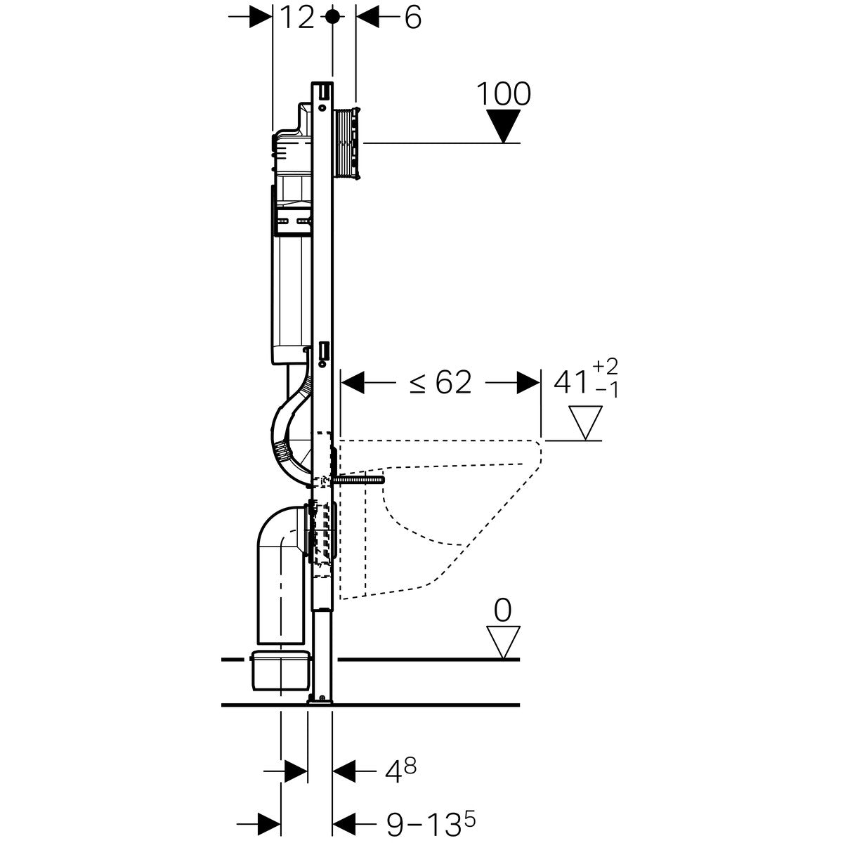GEBERIT DUOFIX FALI WC SZERELŐELEM 112CM - SIGMA 12CM-ES FALSÍK ALATTI TARTÁLLYAL