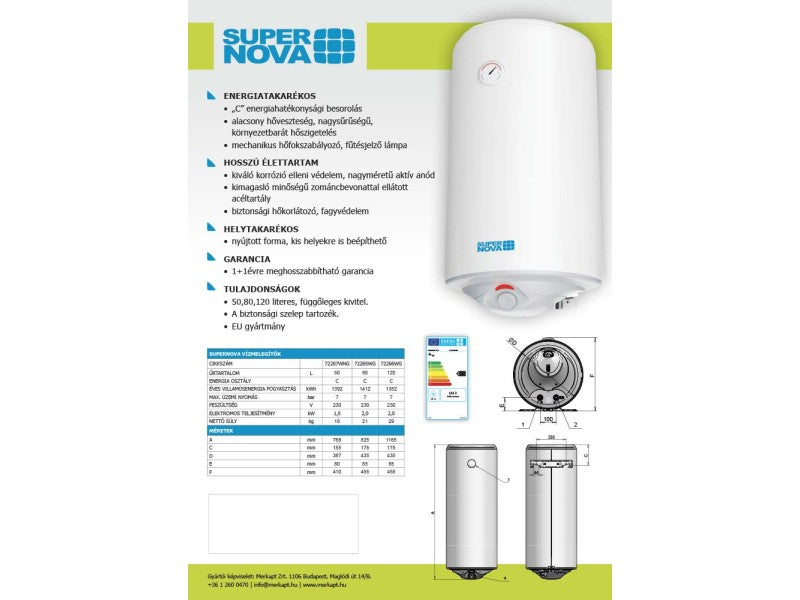 SUPERNOVA VÍZMELEGÍTŐ VILLANYBOJLER, 50L