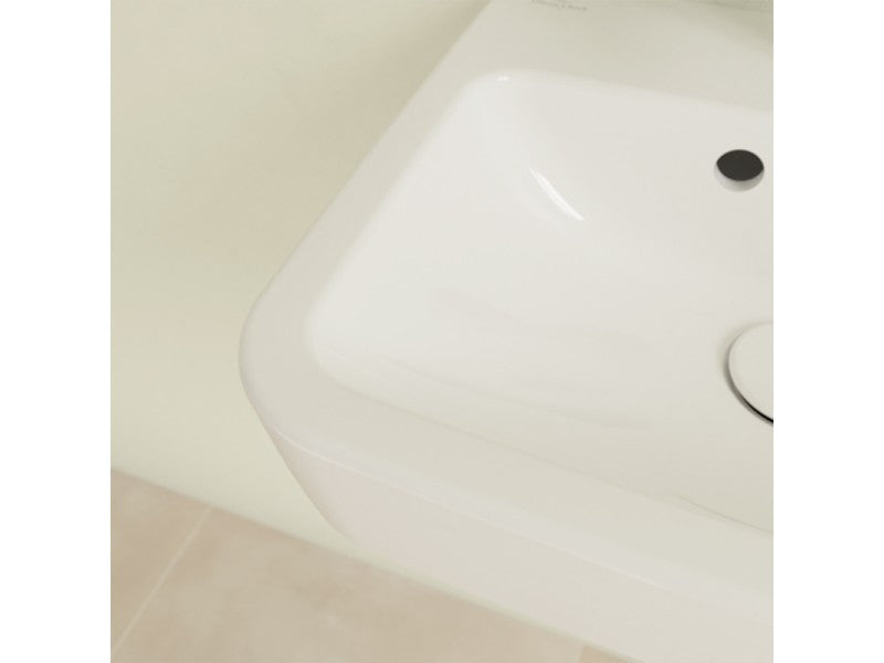 VILLEROY & BOCH O.NOVO KÉZMOSÓ SZÖGLETES, KÖZÉPSŐ CSAPLYUKFURAT KIÜTVE, TÚLFOLYÓVAL, 45X37