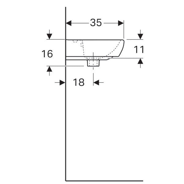 GEBERIT SELNOVA SQUARE KÉZMOSÓ, 45 CM X 16 CM X 35 CM, CSAPLYUK KÖZÉPEN, TÚLFOLYÓVAL !!