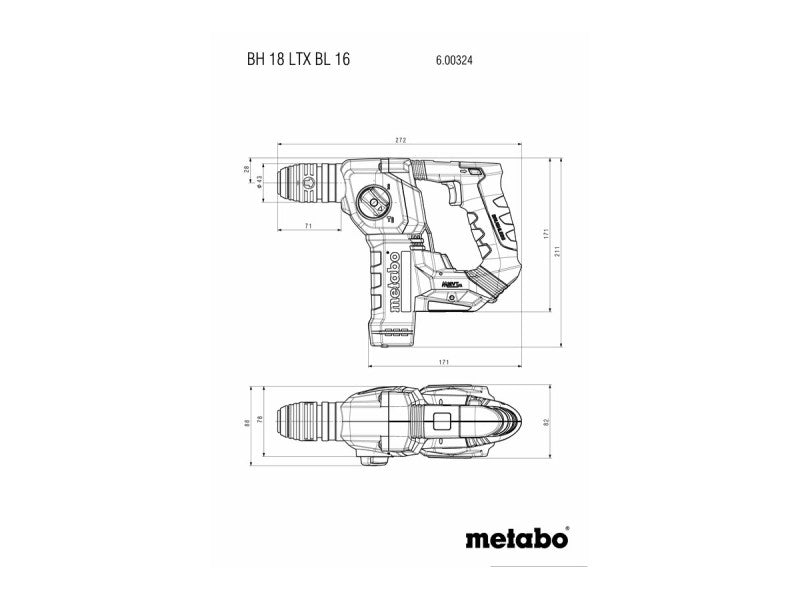 METABO FÚRÓKALAPÁCS, 2 FUNKCIÓS, BH 18 LTX BL, 16 AKKUS 8V 2X2AH LI-POWER, AKKUTÖLTŐ SC 30, METAB