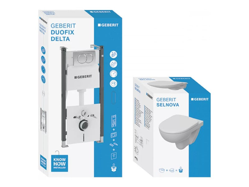 GEBERIT DUOFIX BASIC SZERELŐELEM KÉSZLET, DELTA01 NYOMÓLAP, SELNOVA FALI WC-VEL, ÜLŐKÉVEL