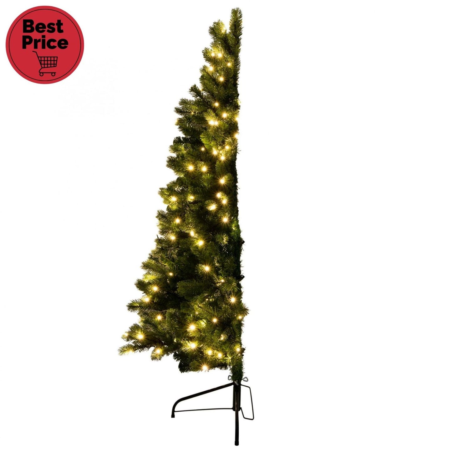 Home KMF 7/180 fél műfenyő beépített világítással, 240 db LED, 180 cm magasság, 100 cm legnagyobb átmérő, sík oldal