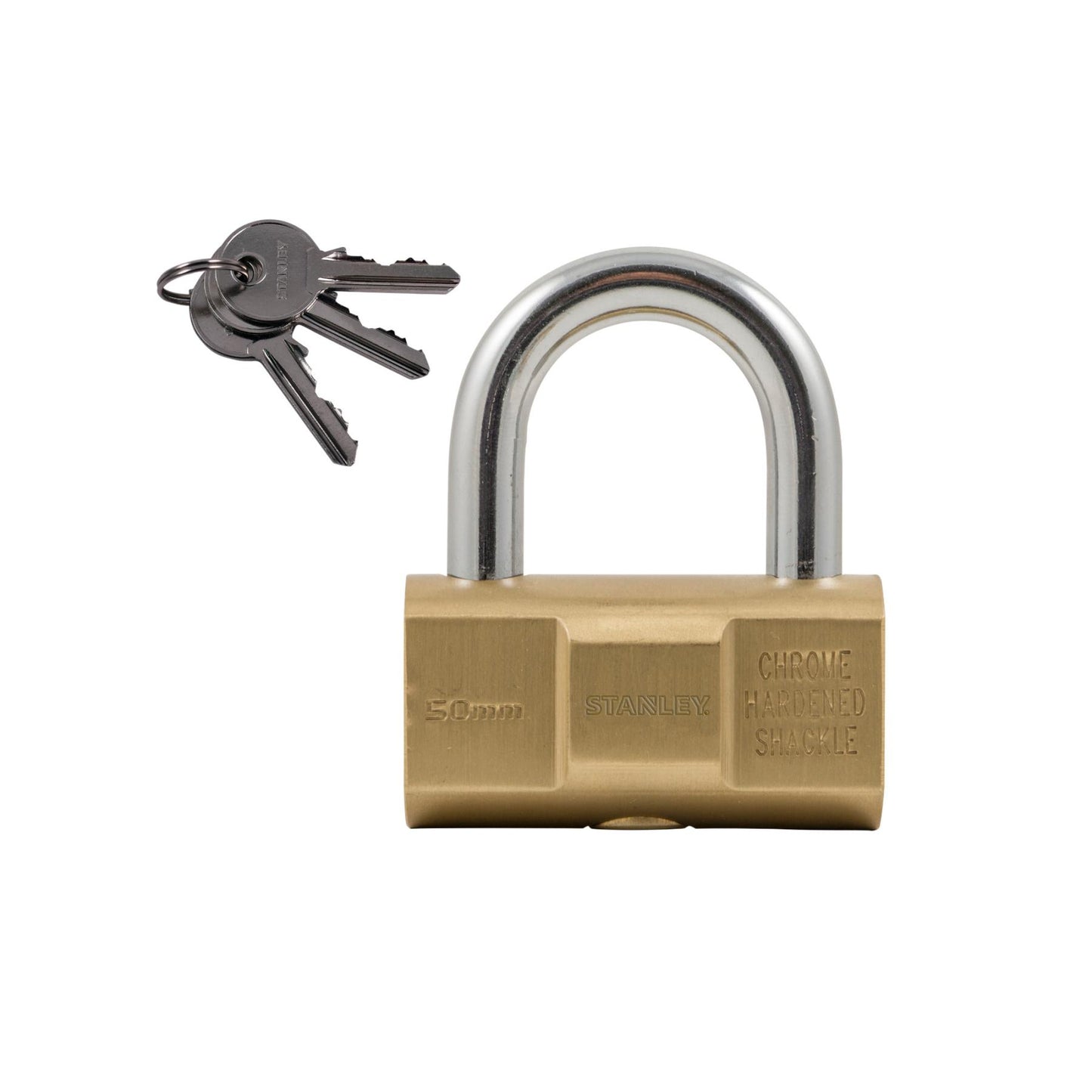 STANLEY S742-047 hengeres tömör sárgaréz lakat, 50 mm, 3 kulcsos