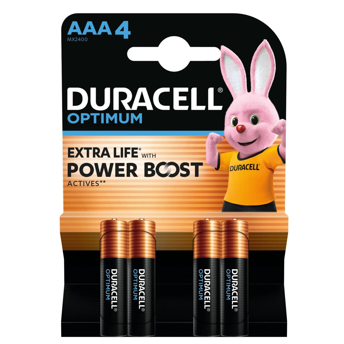 Duracell OPTIMUM LR03 10PP110050 AAA alkáli elem, 1,5 V feszültség, kiemelkedő teljesítmény, 4db/bliszter