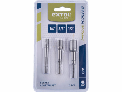 Extol Dugókulcs adapter, 1/4"-3/8"-1/2"