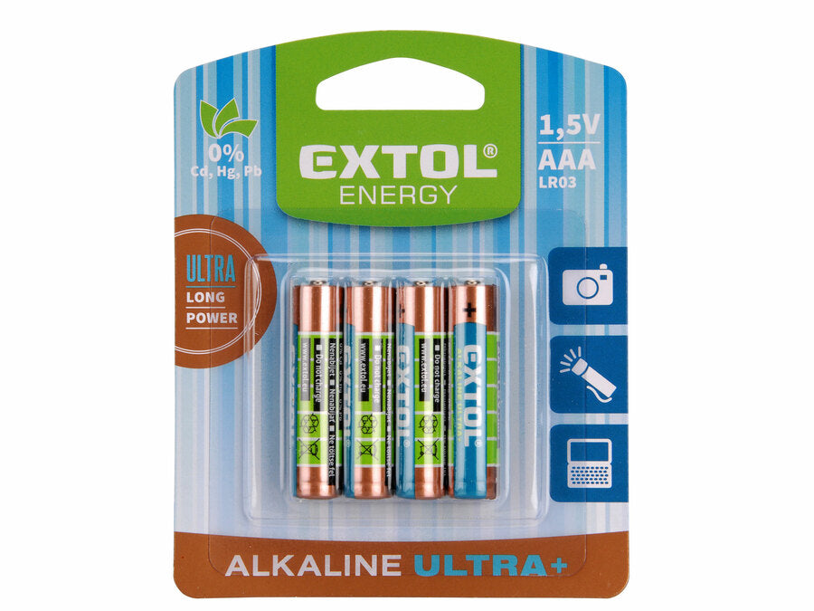 Extol Elem klt. 4 db, alkáli, 1,5V, méret: AAA (LR03);