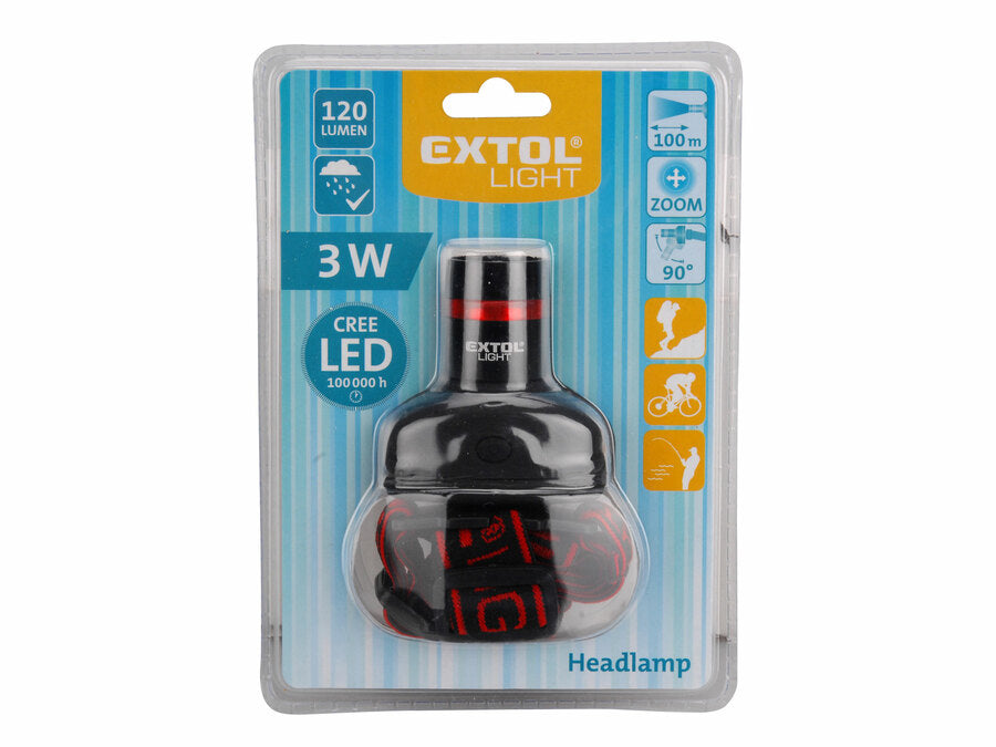 Extol Fejlámpa 120lm CREE, 3W CREE LED, alumínium és ABS műanyag