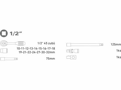 Extol Dugókulcsok, 21db-os készlet, 1/2“