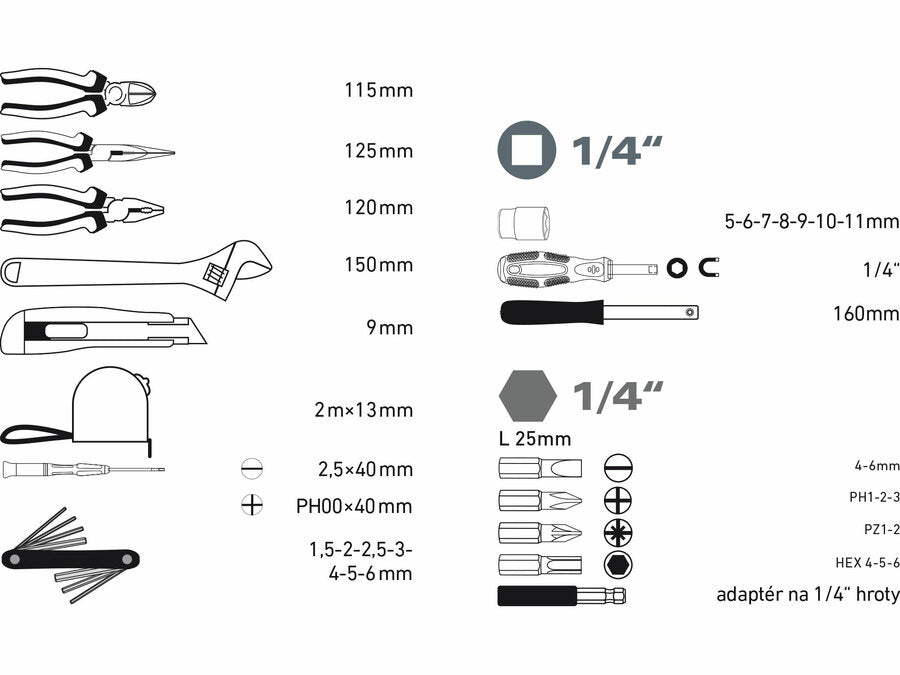 Extol Szerszámkészlet, 35db-os, 1/4“, EXTOL PREMIUM