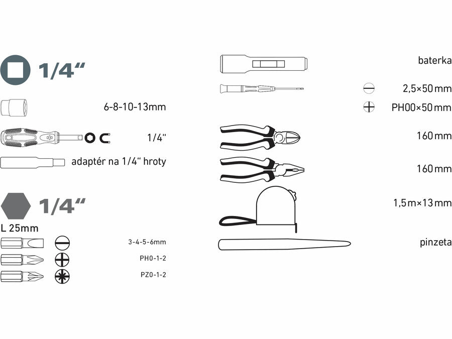 Extol Szerszámkészlet, 23db-os, 1/4“