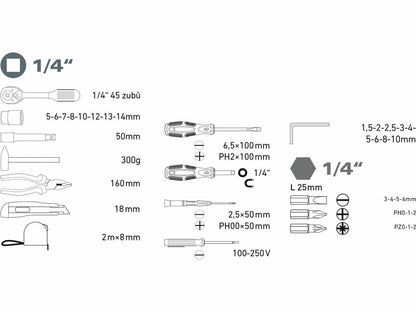 Extol Szerszámkészlet, 39db-os, 1/4“