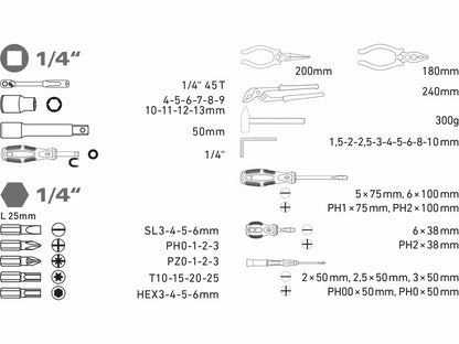 Extol Szerszámkészlet, 57db-os, 1/4“, CrV