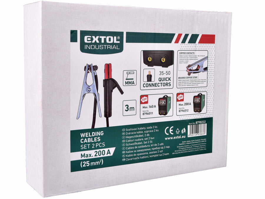Extol Munkakábel, 2db-os készlet, 25mm2, 3m, 35-50, fogó 200A