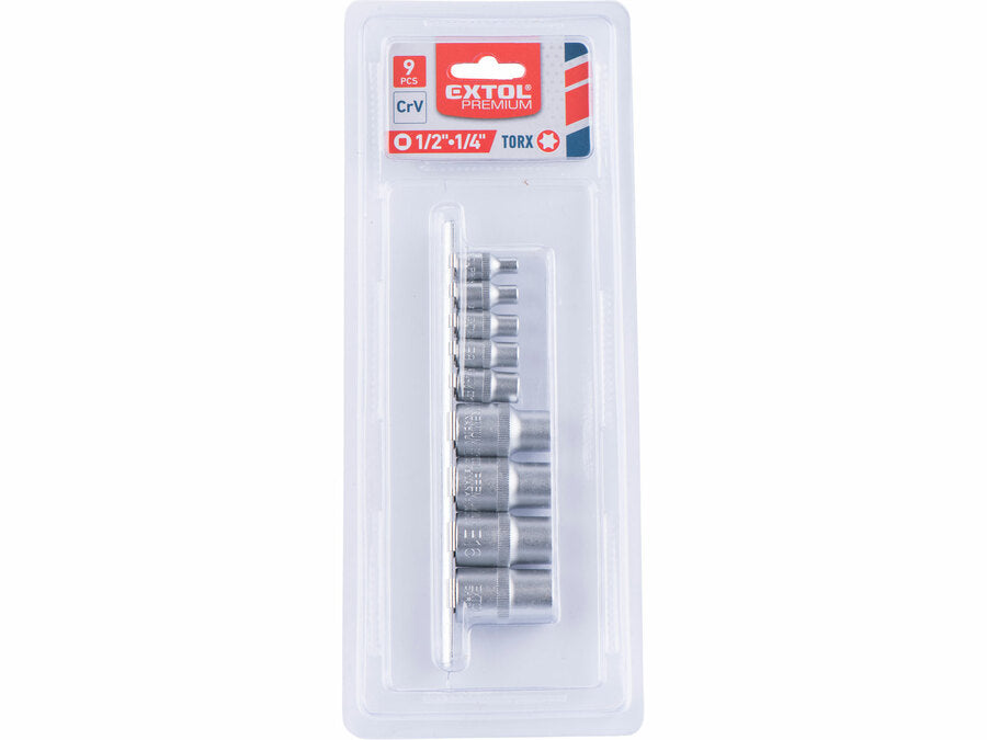 Extol TORX dugókulcsok, 9db-os készlet, 1/4“, 1/2“ CrV